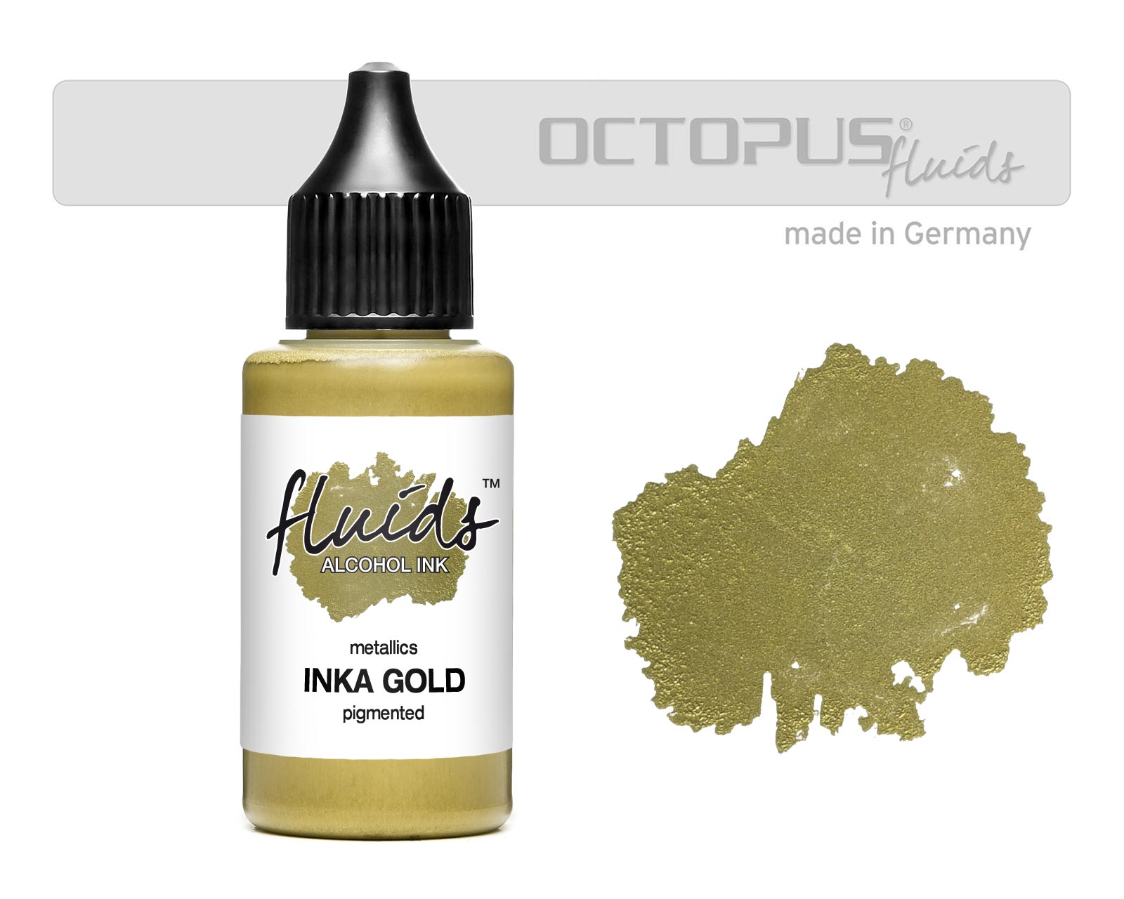 Octopus Fluids Alcohol Ink Inka Gold, Inchiostro ad alcohol per Fluid Art, argilla polimerica e Resin Art, oro metallico