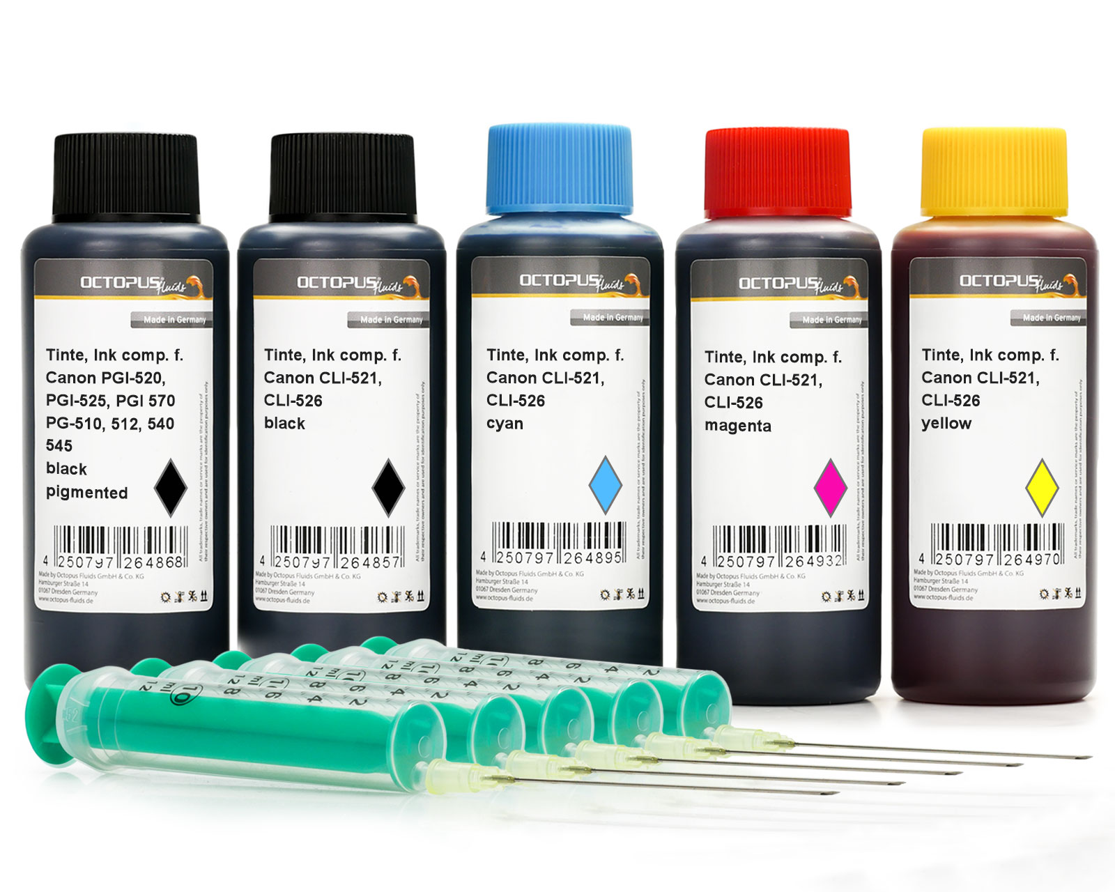 Refill ink set for Canon PGI-520, PGI-525, CLI-521, CLI-526, 5x