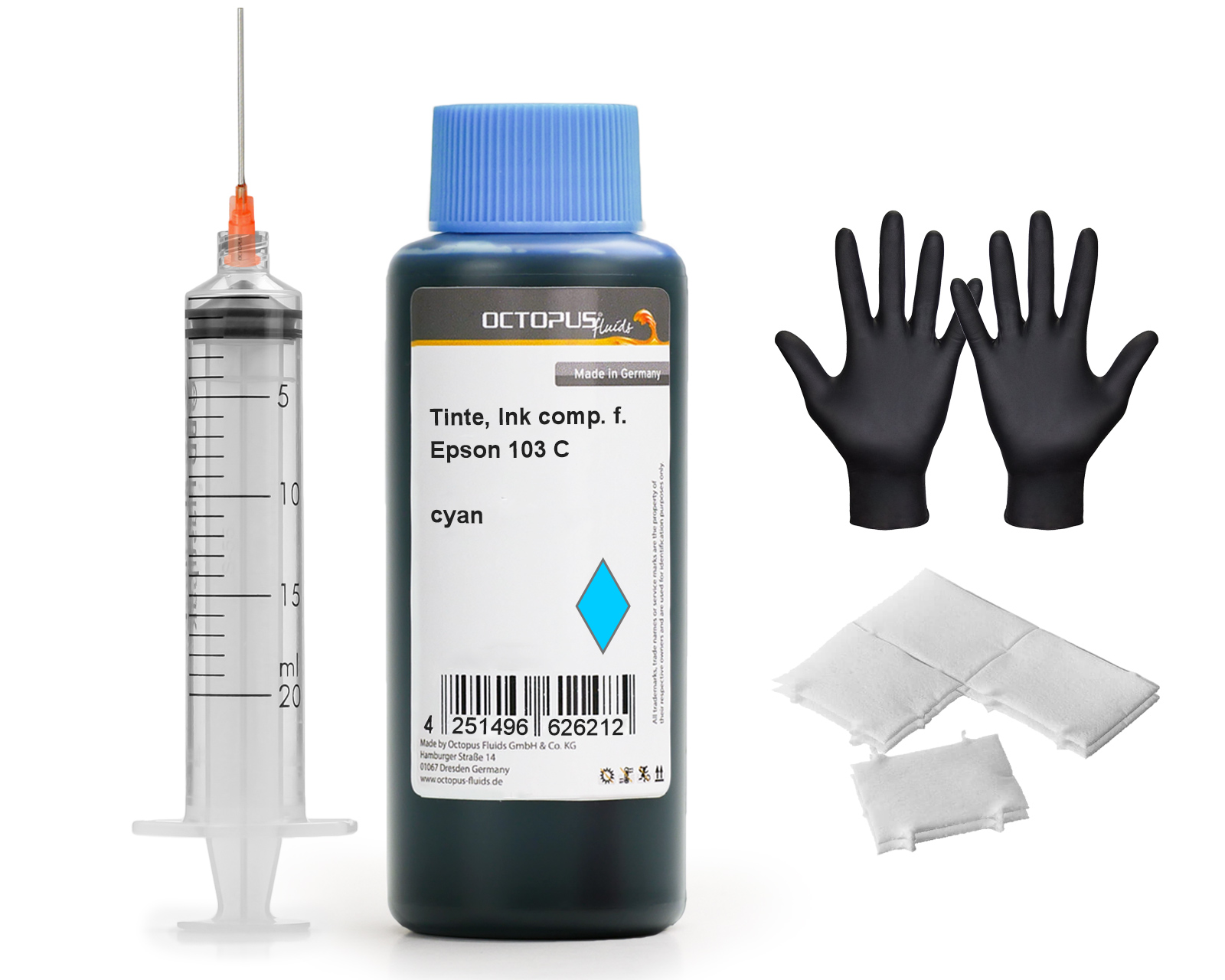 Refill ink for Epson 103 ink, cyan with syringe