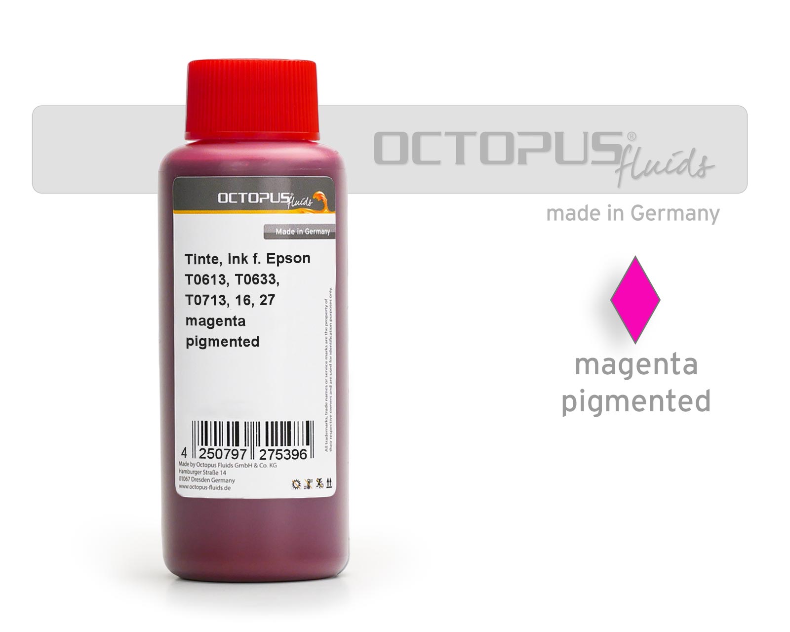 Druckertinte für Epson T0613, T0633, T0713, 16, 27 magenta pigm.