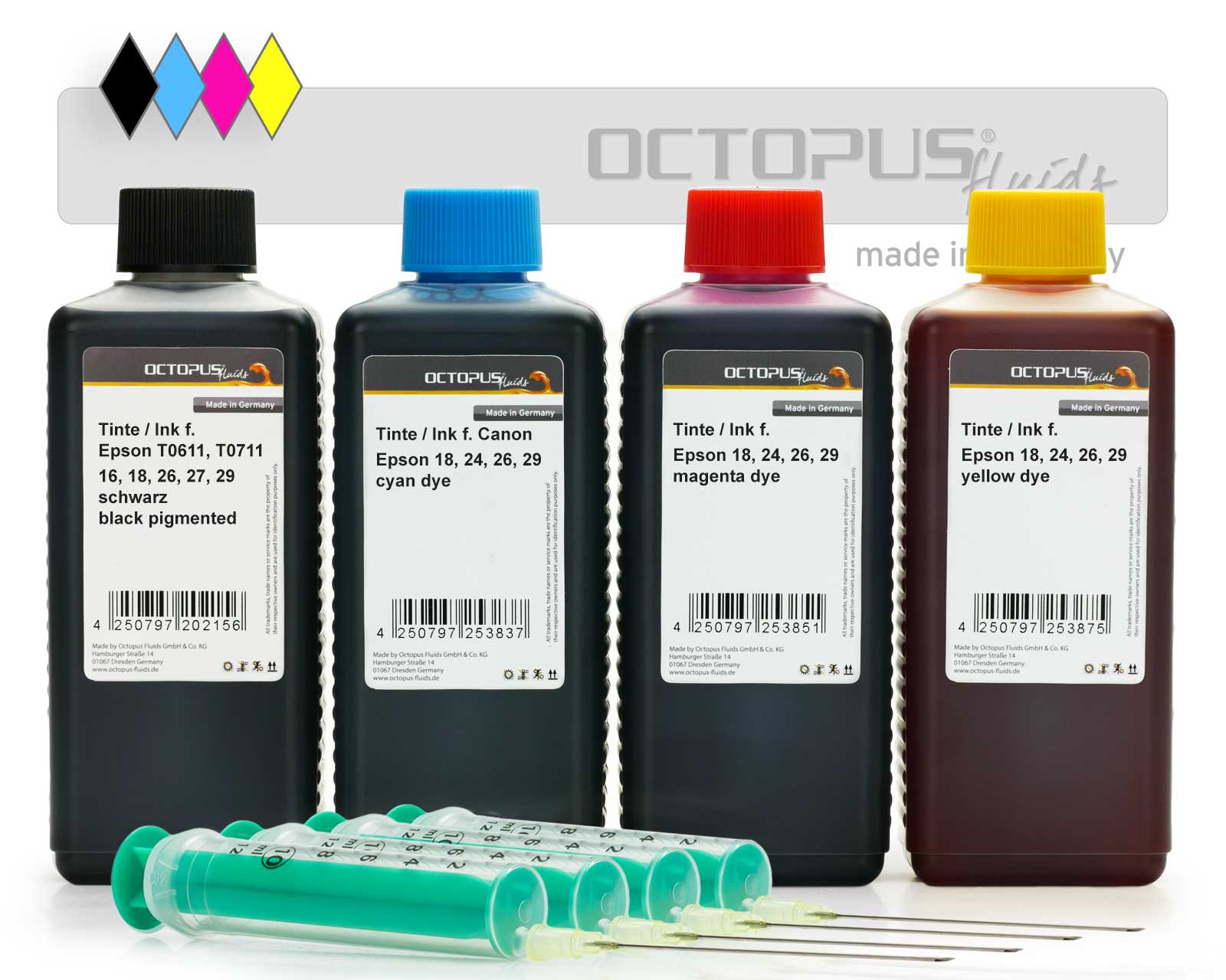 Refill ink kit for Epson 18, 24, 26, 29  cartridges, CMYK